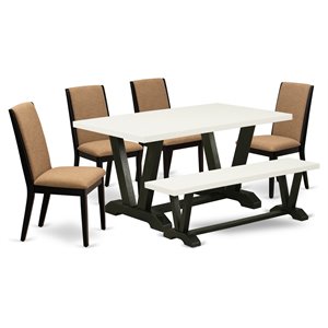 East West Furniture V-Style 6-piece Wood Dining Set in Black/Light Sable