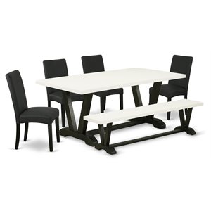 East West Furniture V-Style 6-piece Wood Dining Room Set in White/Black