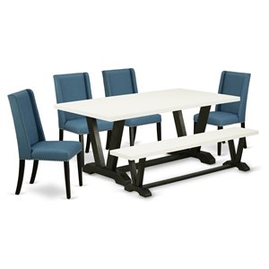 East West Furniture V-Style 6-piece Wood Dining Table Set in Black