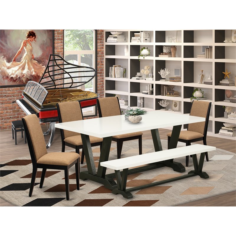 East West Furniture V-Style 6-piece Wood Dining Room Set in Black