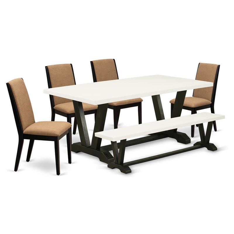 East West Furniture V-Style 6-piece Wood Dining Room Set in Black