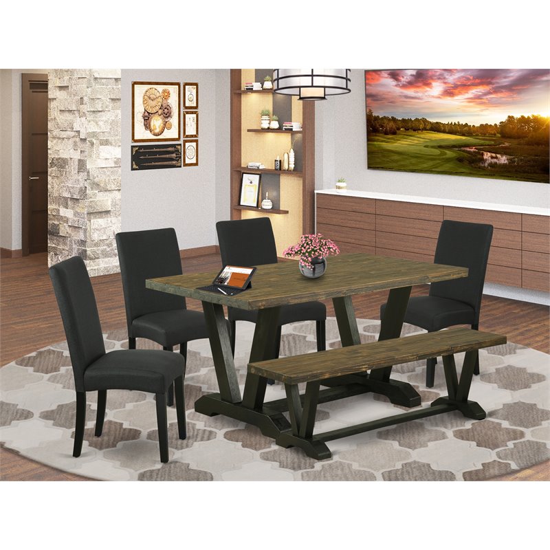 East West Furniture V-Style 6-piece Dining Room Table Set in Jacobean/Black
