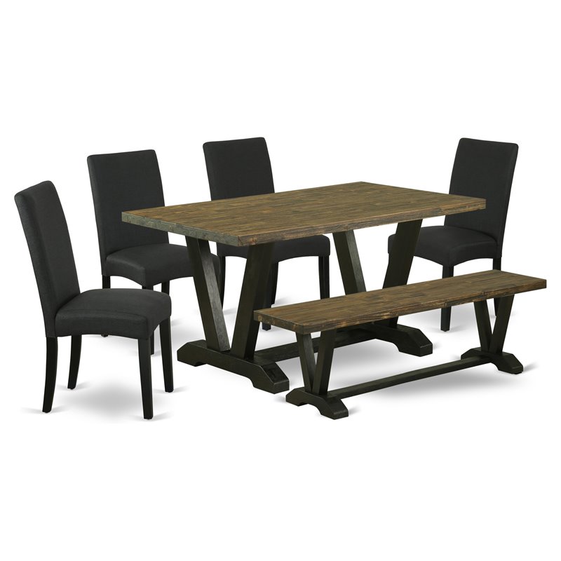 East West Furniture V-Style 6-piece Dining Room Table Set in Jacobean/Black