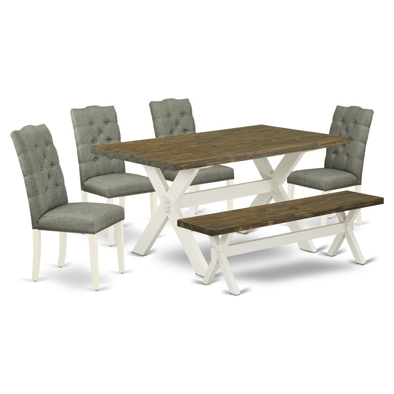 East West Furniture X-Style 6-piece Wood Dining Set in Linen White/Smoke