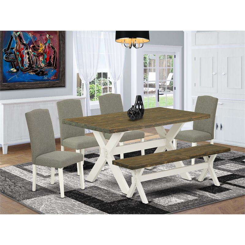 East West Furniture X-Style 6-piece Wood Dining Set in Black/Dark Shitake