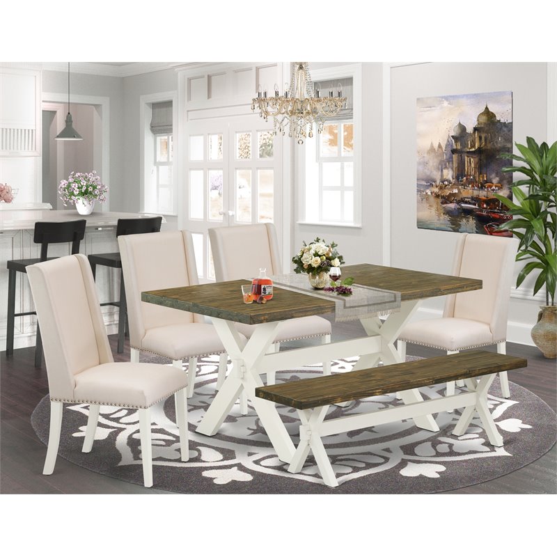 East West Furniture X-Style 6-piece Wood Dining Set in Black/Cream/Jacobean