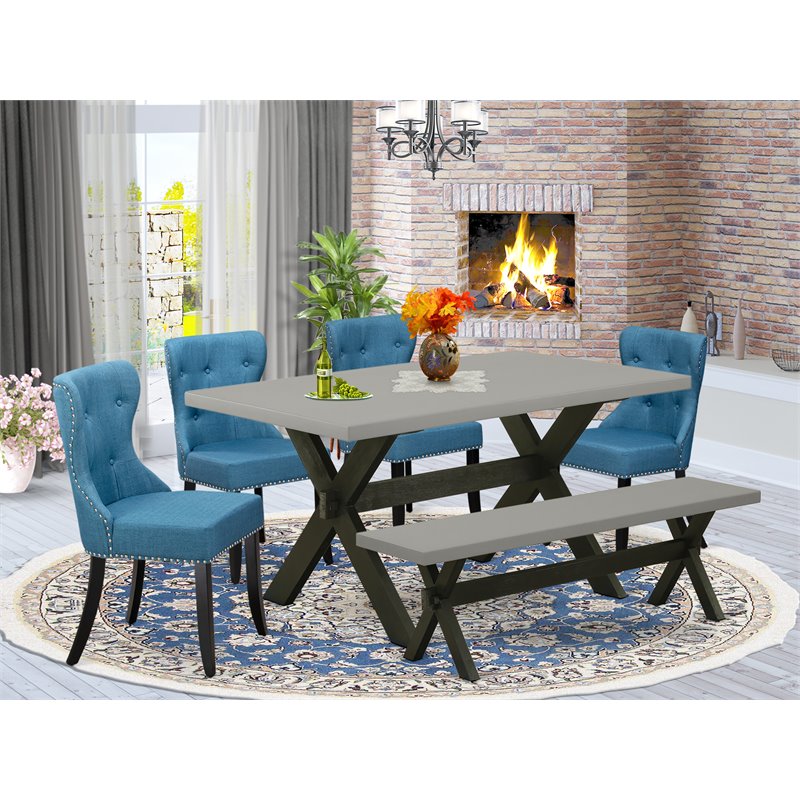East West Furniture X-Style 6-piece Wood Dining Table Set in Cement/Black