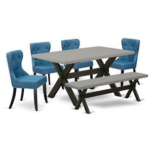 East West Furniture X-Style 6-piece Wood Dining Table Set in Cement/Black