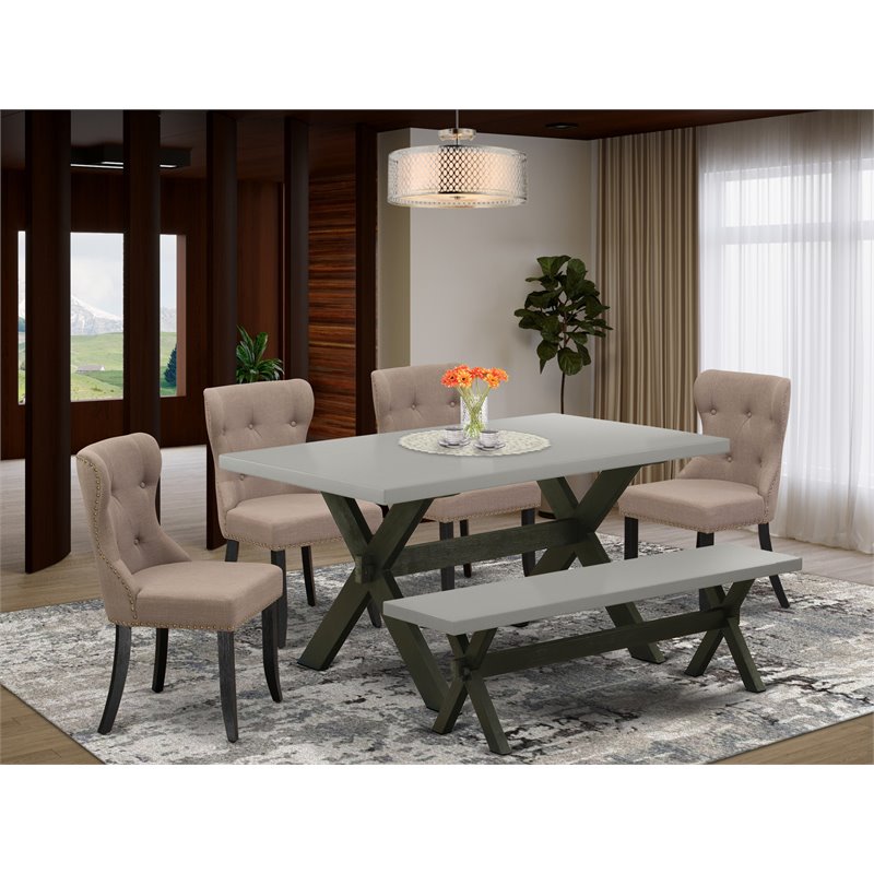 East West Furniture X-Style 6-piece Wood Dining Room Set in Black
