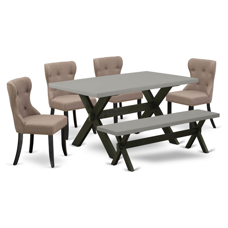 East West Furniture X-Style 6-piece Wood Dining Room Set in Black