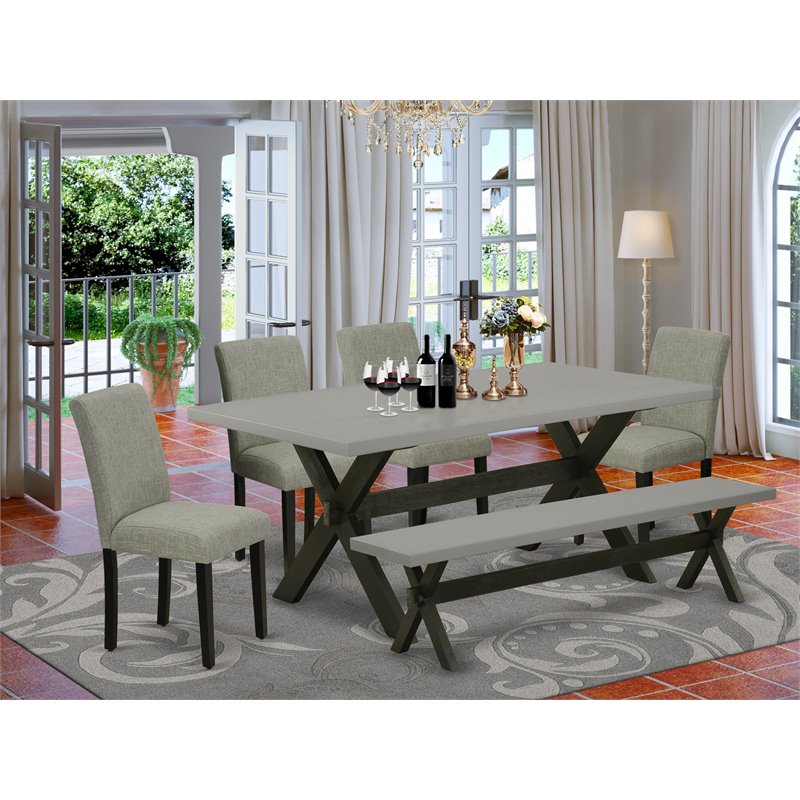 East West Furniture X-Style 6-piece Wood Dining Room Table Set in Black