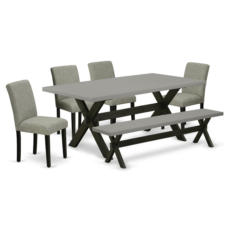 East West Furniture X-Style 6-piece Wood Dining Room Table Set in Black