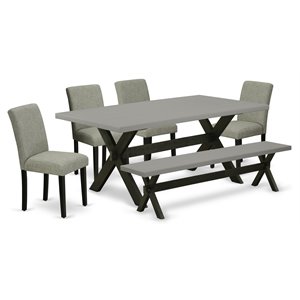 East West Furniture X-Style 6-piece Wood Dining Room Table Set in Black