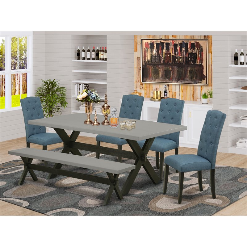 East West Furniture X-Style 6-piece Wood Dining Set with Bench in Black