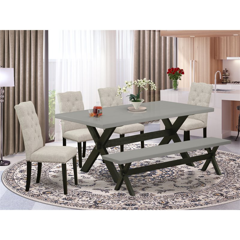East West Furniture X-Style 6-piece Wood Dining Table Set in Dark Khaki Brown