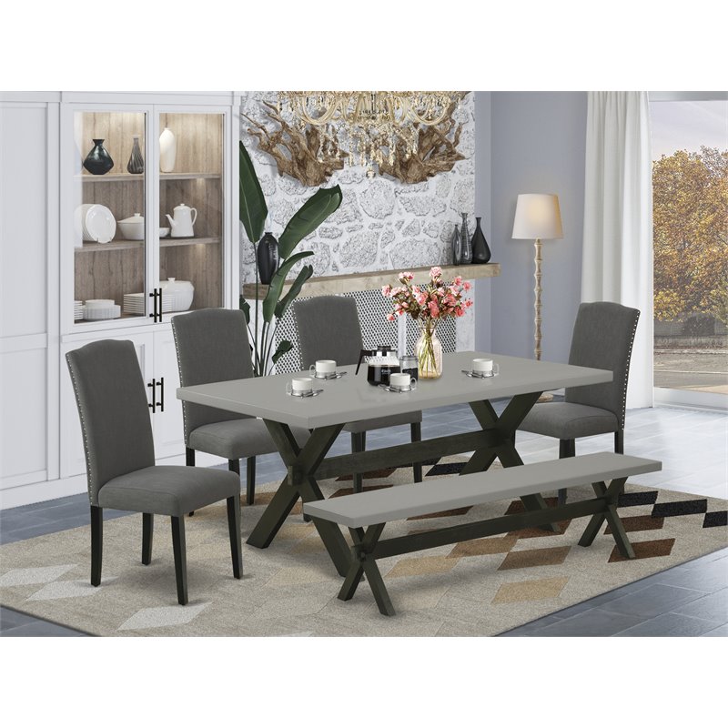 East West Furniture X-Style 6-piece Wood Dining Table Set in Dark Gotham Gray