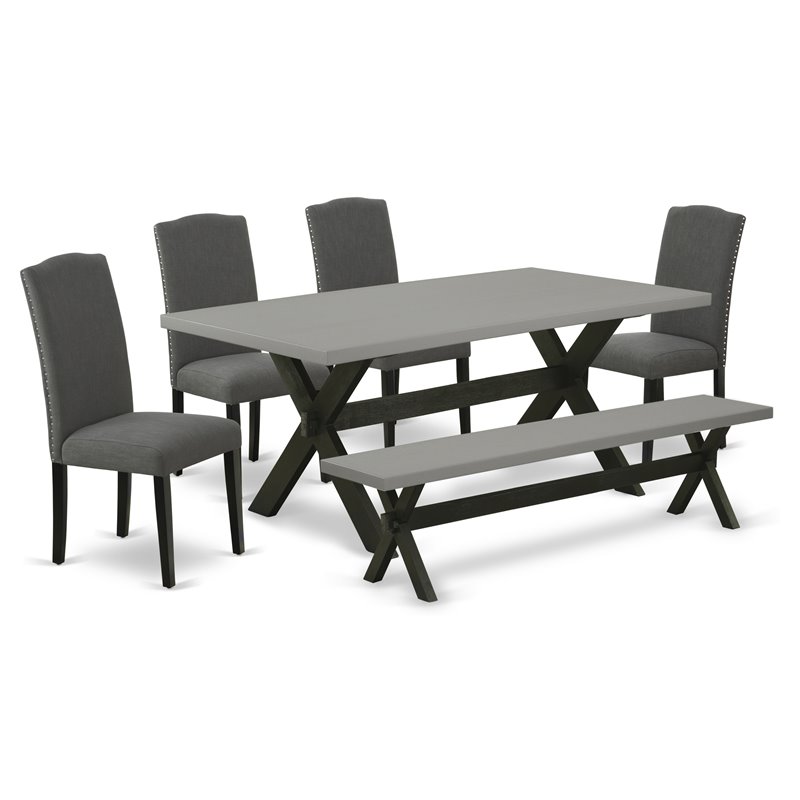 East West Furniture X-Style 6-piece Wood Dining Table Set in Dark Gotham Gray