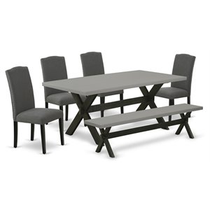 East West Furniture X-Style 6-piece Wood Dining Table Set in Dark Gotham Gray