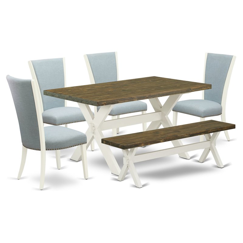 East West Furniture X-Style 6-piece Wood Dining Set with Linen Chairs in White