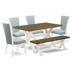 East West Furniture X-Style 6-piece Wood Dining Set with Linen Chairs in White