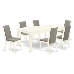 East West Furniture Logan 7-piece Wood Dining Set in Linen White