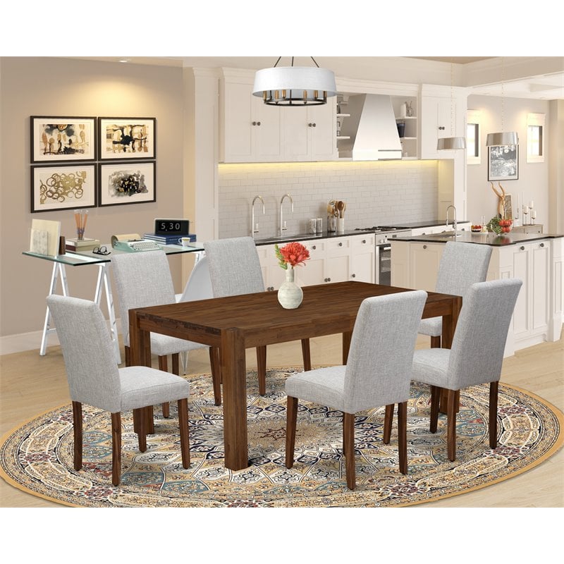 East West Furniture Lismore 7-piece Wood Dining Set in Natural/Doeskin