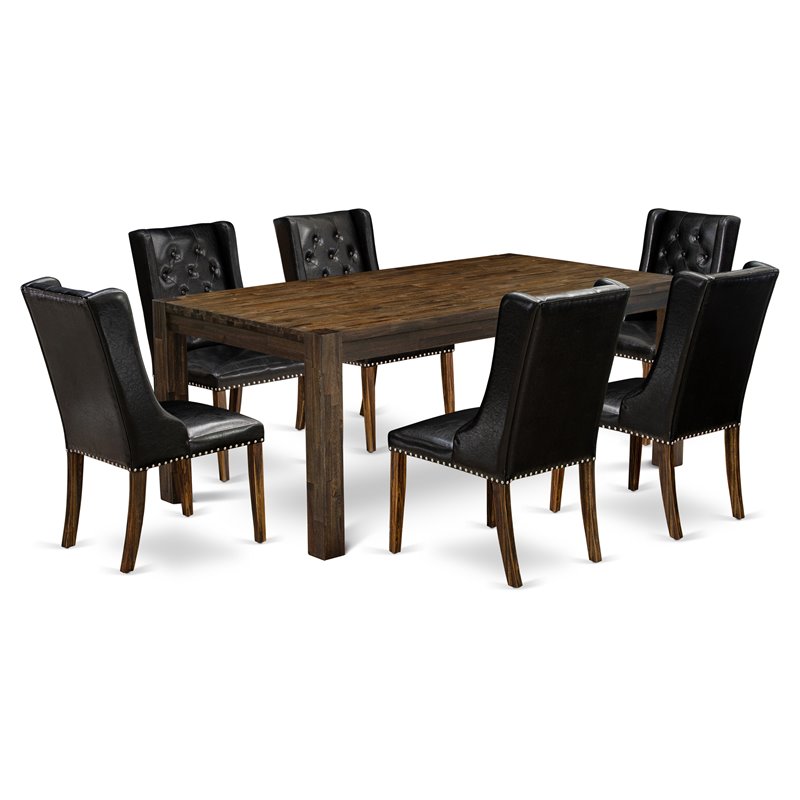 East West Furniture Lismore 7-piece Wood Dining Set in Jacobean Brown/Black