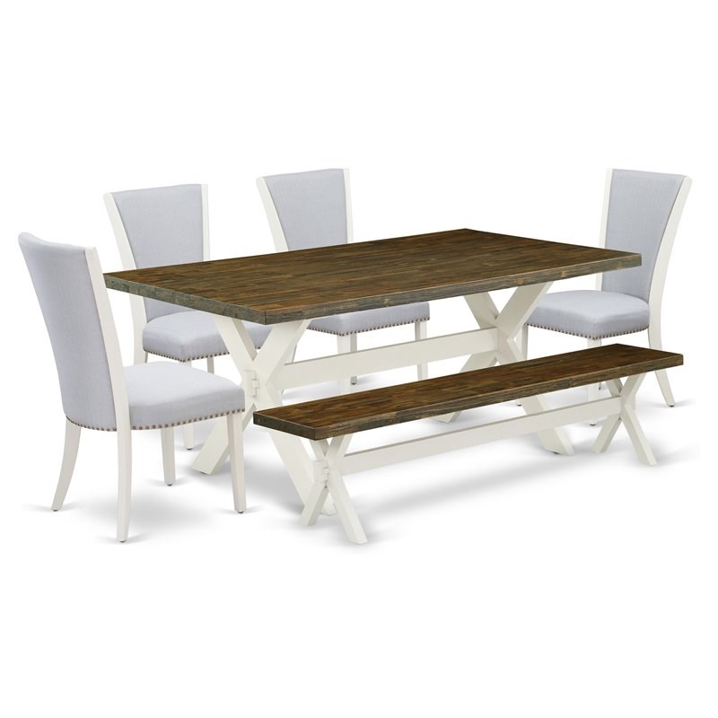 East West Furniture X-Style 6-piece Wood Dining Set with Fabric Chairs in White