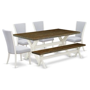 East West Furniture X-Style 6-piece Wood Dining Set with Fabric Chairs in White
