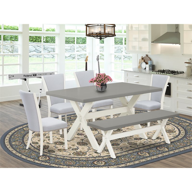East West Furniture X-Style 6-piece Wood Dining Table Set in White/Gray