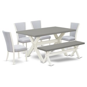 East West Furniture X-Style 6-piece Wood Dining Table Set in White/Gray