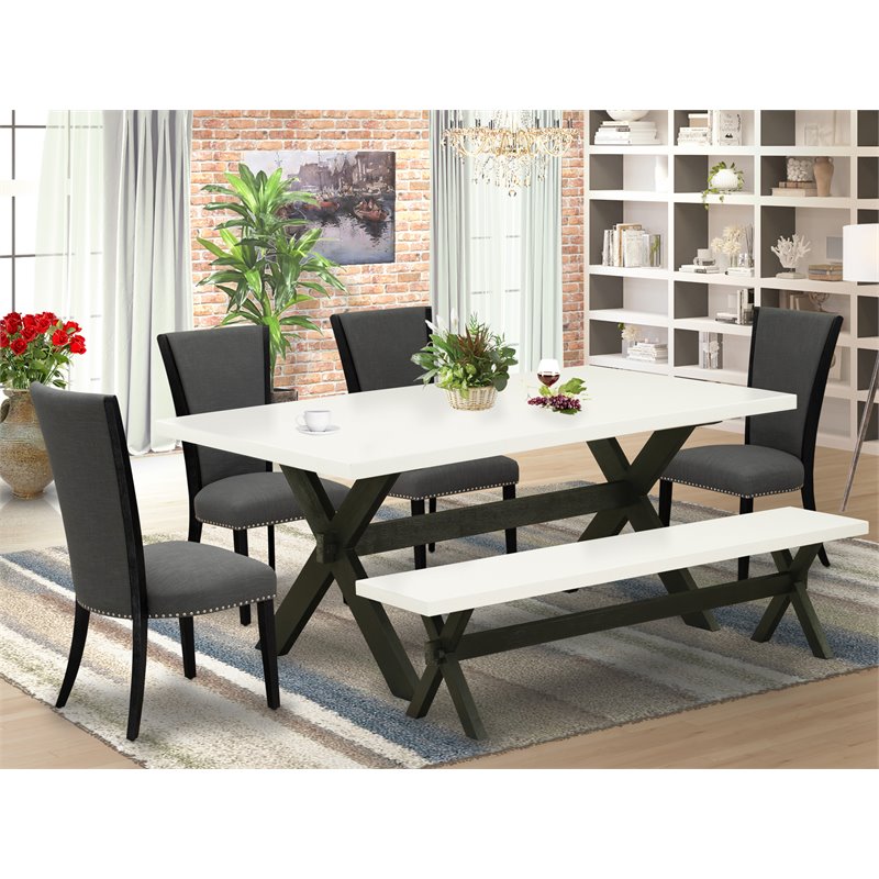 East West Furniture X-Style 6-piece Wood Dining Table and Chairs in Black