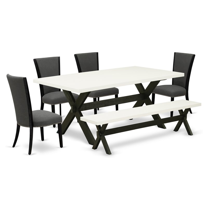 East West Furniture X-Style 6-piece Wood Dining Table and Chairs in Black