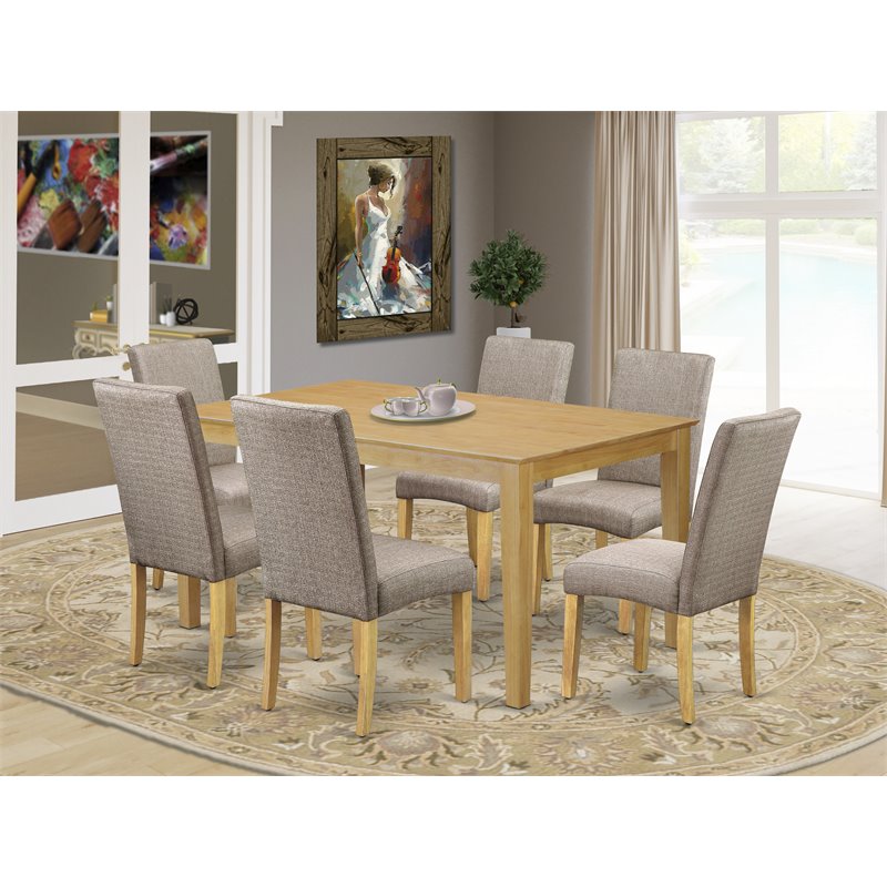 East West Furniture Capri 7-piece Wood Dining Set in Oak/Dark Khaki
