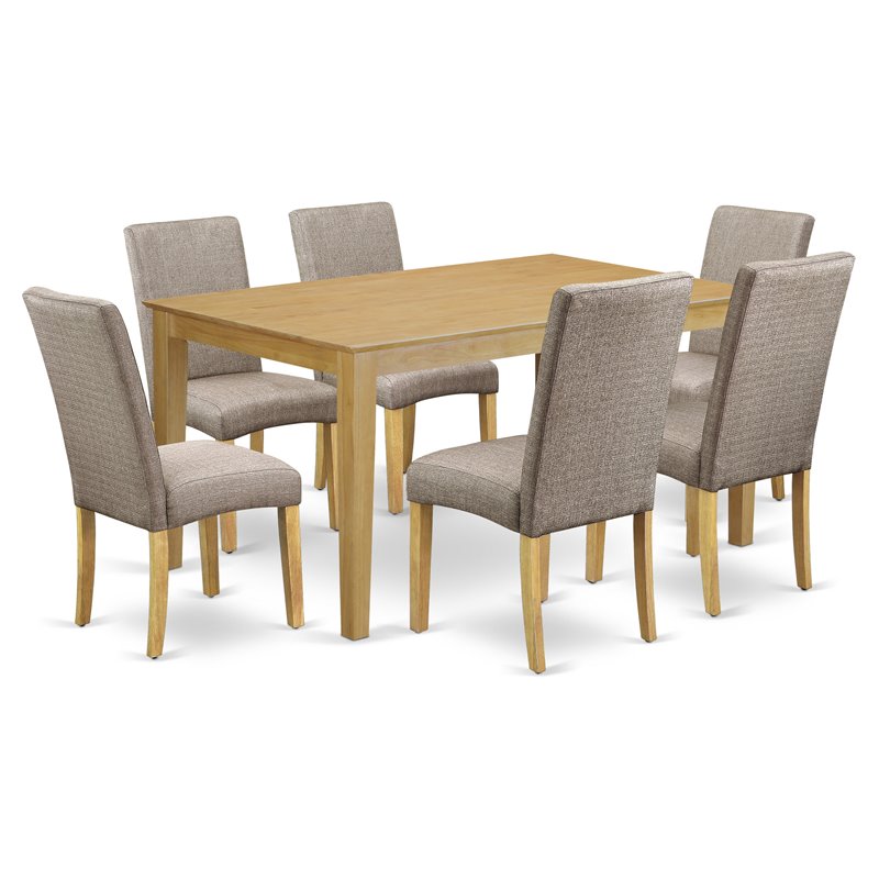 East West Furniture Capri 7-piece Wood Dining Set in Oak/Dark Khaki