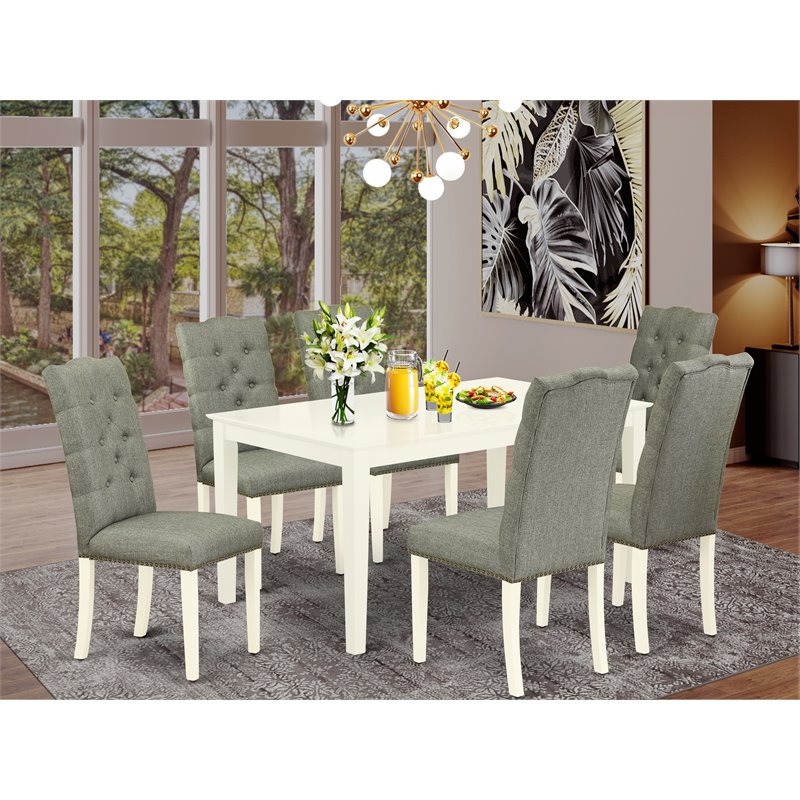 East West Furniture Capri 7-piece Wood Dining Table Set in Linen White