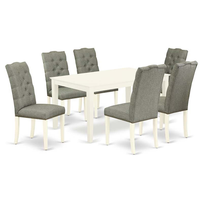 East West Furniture Capri 7-piece Wood Dining Table Set in Linen White