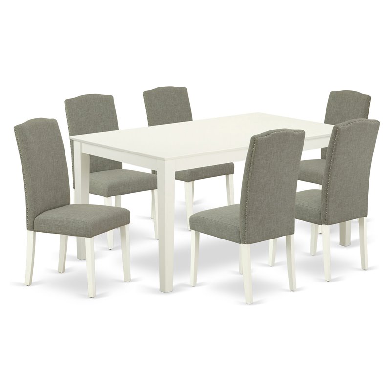 East West Furniture Capri 7-piece Wood Dining Set in Linen White/Dark Shitake