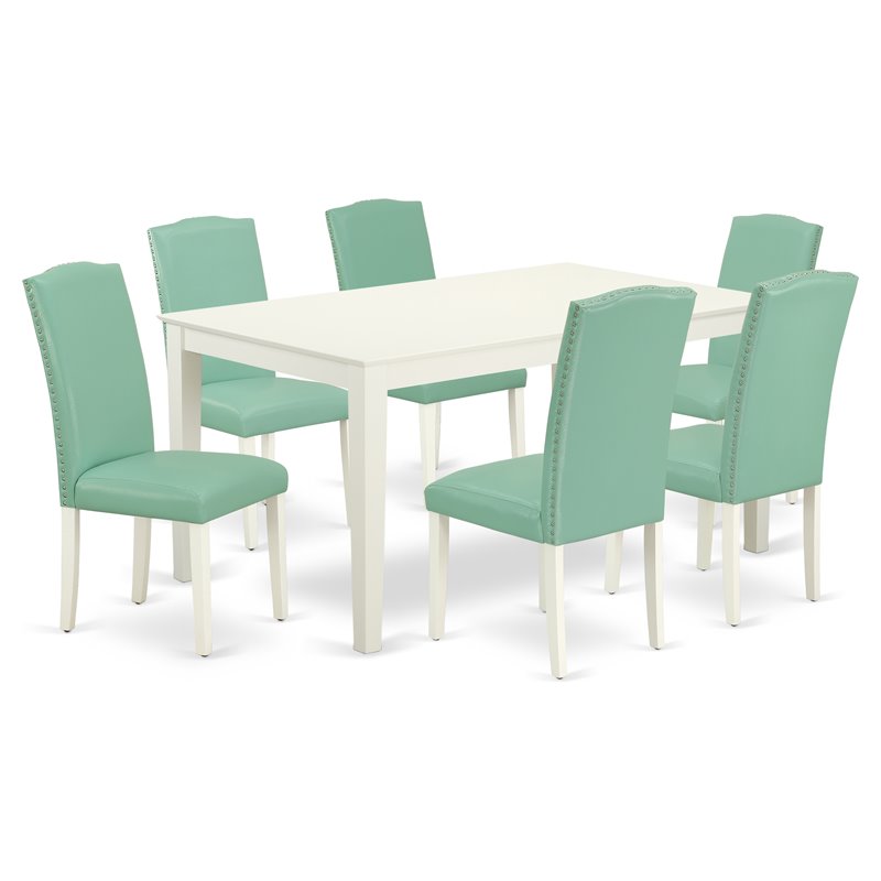East West Furniture Capri 7-piece Wood Dining Set in Linen White/Pond