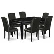 East West Furniture Dudley 7-piece Wood Dining Set with Leather Seat in Black
