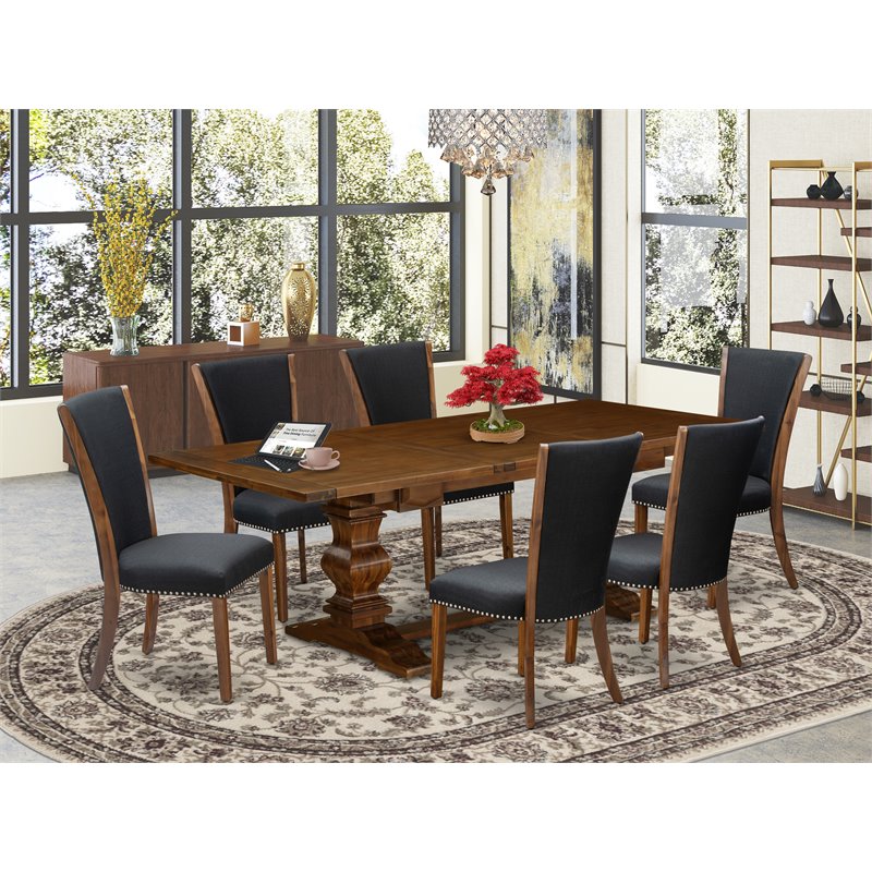 East West Furniture Lassale 7-piece Wood Dining Set in Walnut