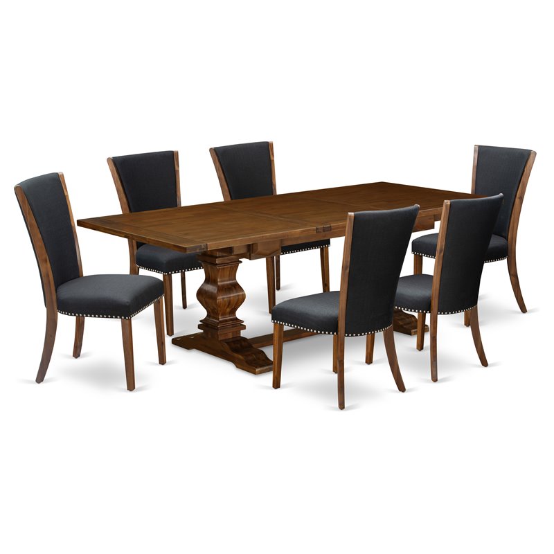 East West Furniture Lassale 7-piece Wood Dining Set in Walnut