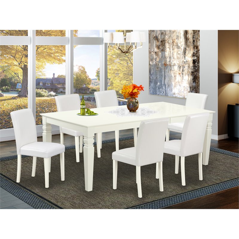 East West Furniture Logan 7-piece Wood Dining Set with Leather Seat in White