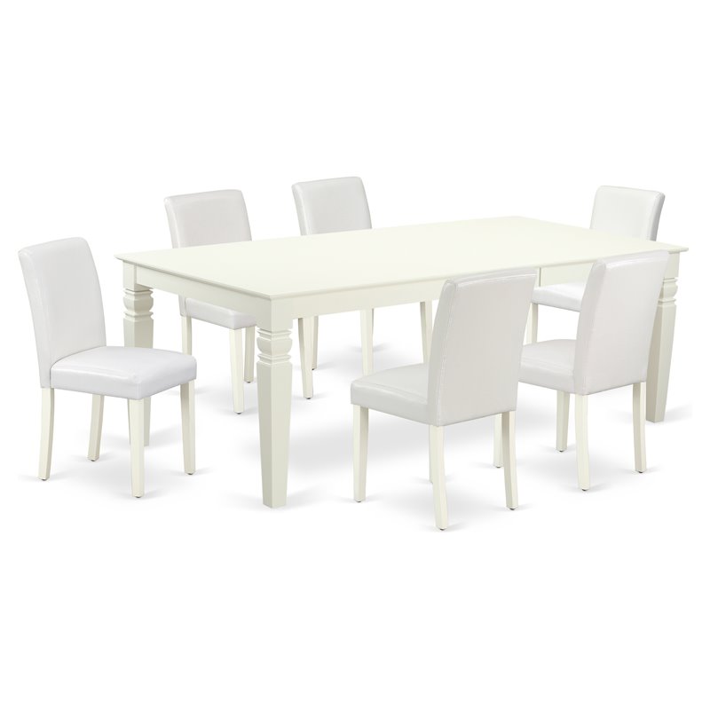East West Furniture Logan 7-piece Wood Dining Set with Leather Seat in White