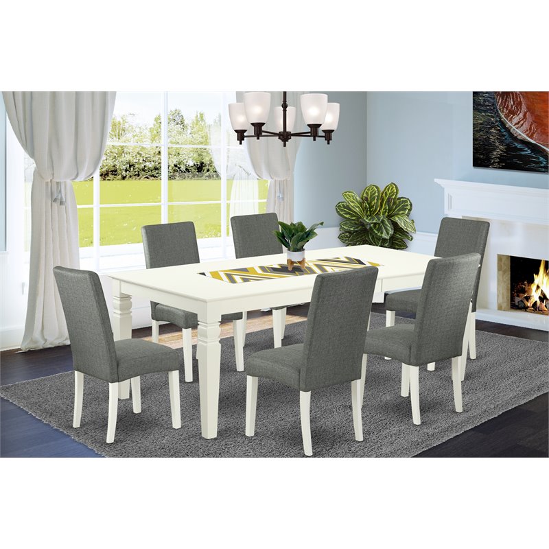 East West Furniture Logan 7-piece Wood Dining Set in Linen White/Gray