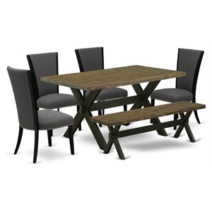 East West Furniture X-Style 6-piece Wood Kitchen Table and Chairs in Black