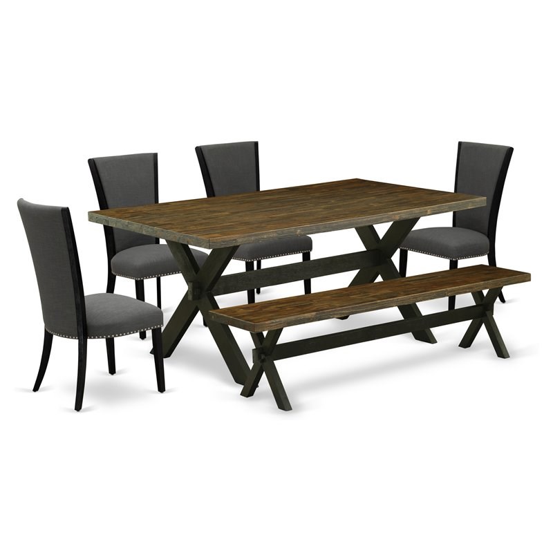 East West Furniture X-Style 6-piece Wood Dining Set in Black/Gray