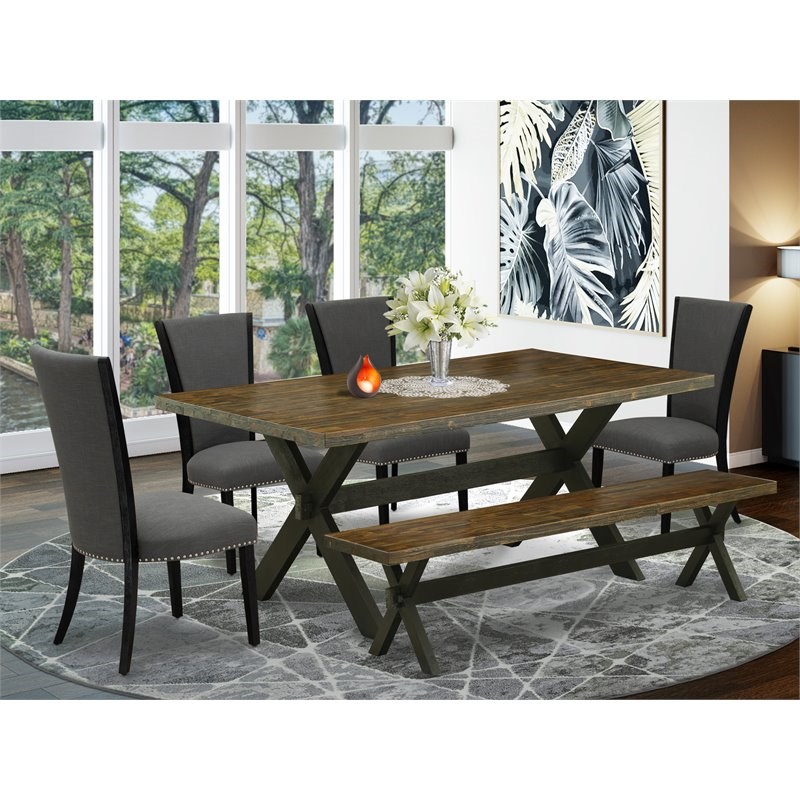 East West Furniture X-Style 6-piece Wood Dining Set in Black/Gray