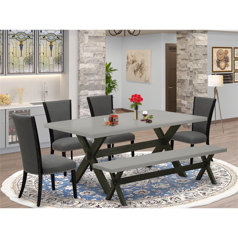 East West Furniture X-Style 6-piece Wood Dining Set in Black