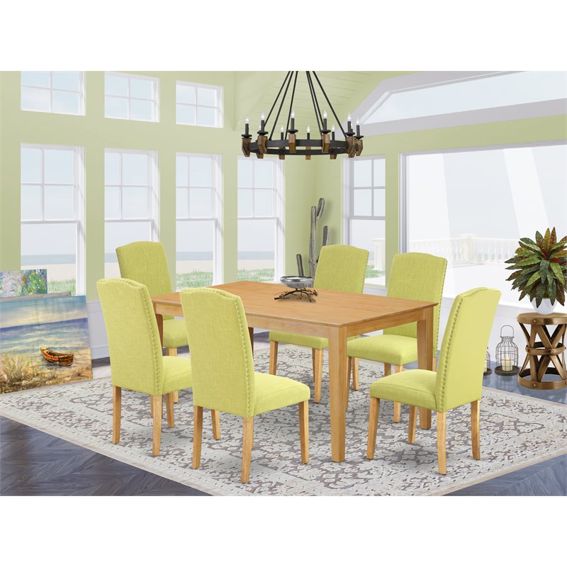 East West Furniture Capri 7-piece Wood Dining Set in Oak/Limelight